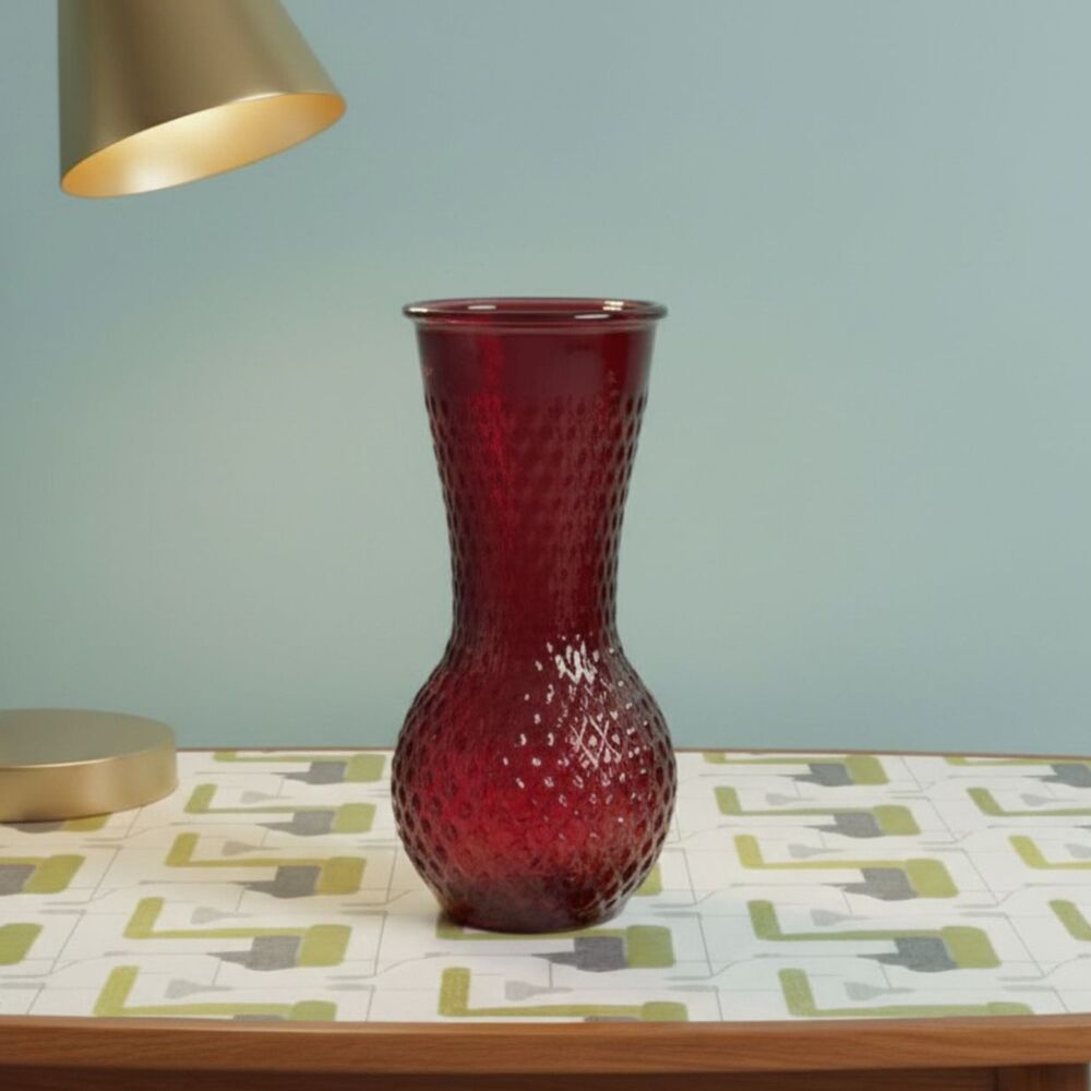 Red Hobnail Glass Vase Diamond Pattern 7” Tall Vintage Spring Valentine Flowers